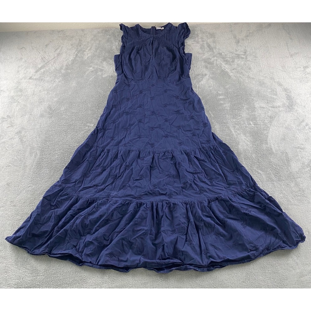 Gap Navy Blue Floral Embroidered Tiered Maxi Dress Flutter Sleeve Size 2